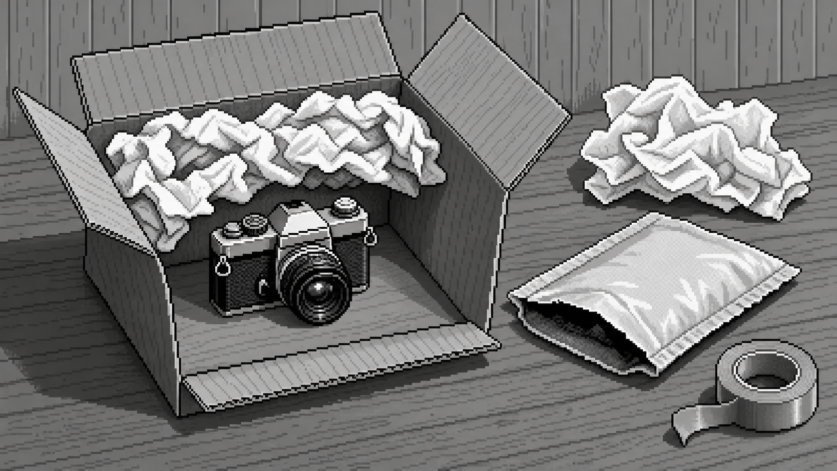 Exemples de mauvais emballage pour envoyer un appareil photo ancien